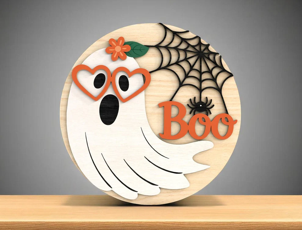 Boo Ghost Cute Wood Door Hanger, Halloween Front Door Decor, Welcome Sign Front Door, Spooky Season