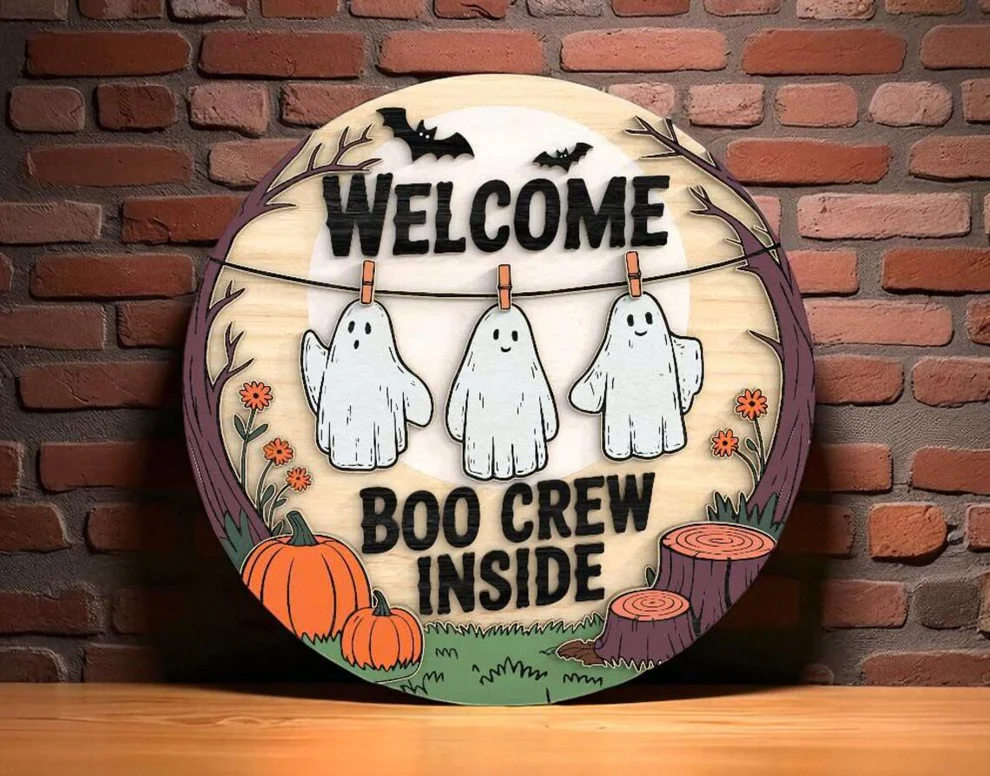 Cute Ghost Family Wooden Halloween Signs, Spooky Ghost, Halloween Door Decor, Halloween Decor Outdoor